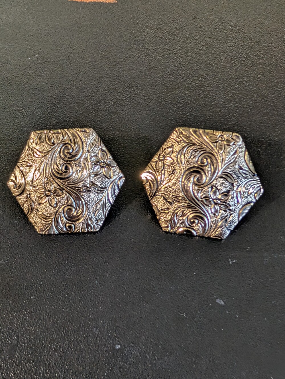 Decorative Hexagon Embossed Metal Accent - Antique Gold